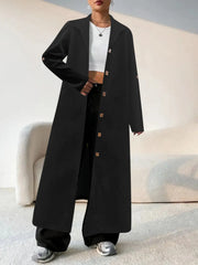 Lapel Collar Button-Front Longline Coat Black OutfitFlow