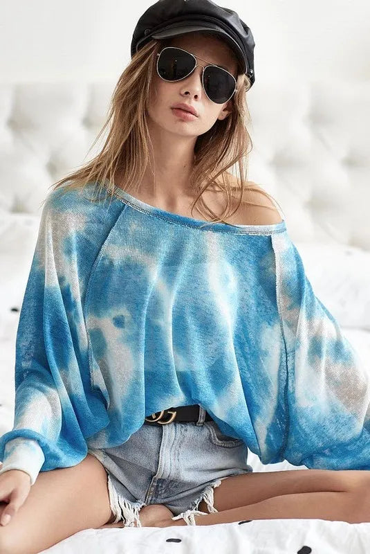 BiBi Tie Dye Hacci Top with Contrast Stitching Detail OutfitFlow