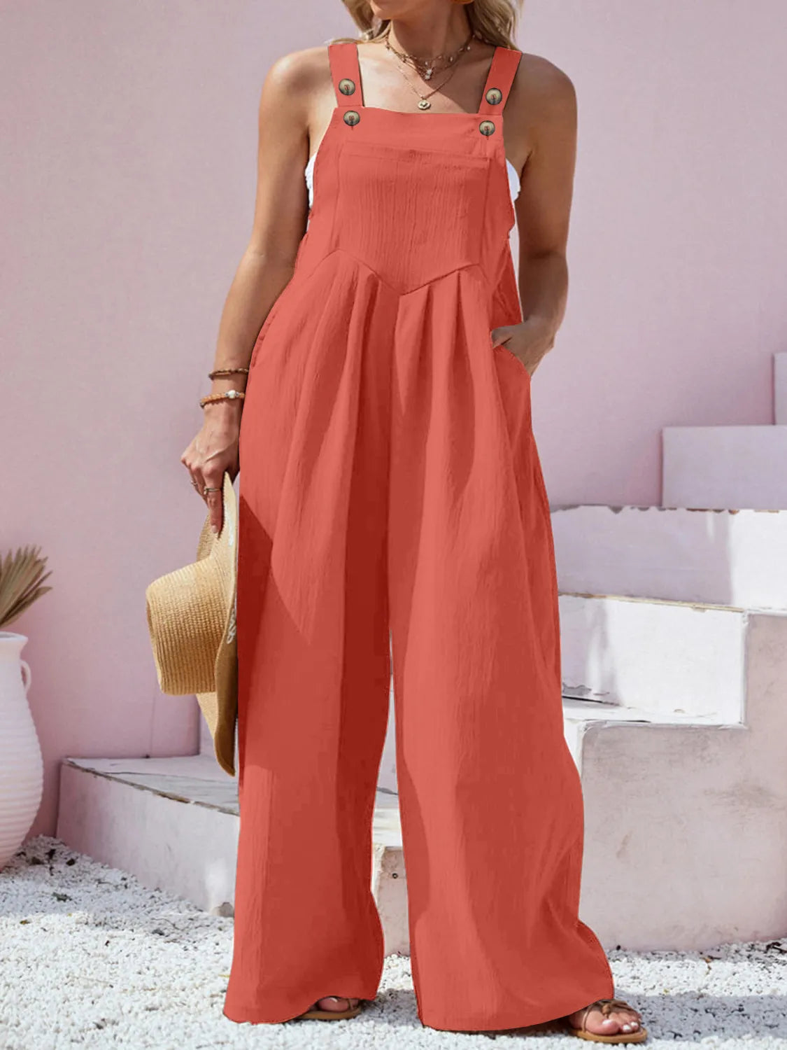 Plus Size Square Neck Wide Leg Overalls OutfitFlow