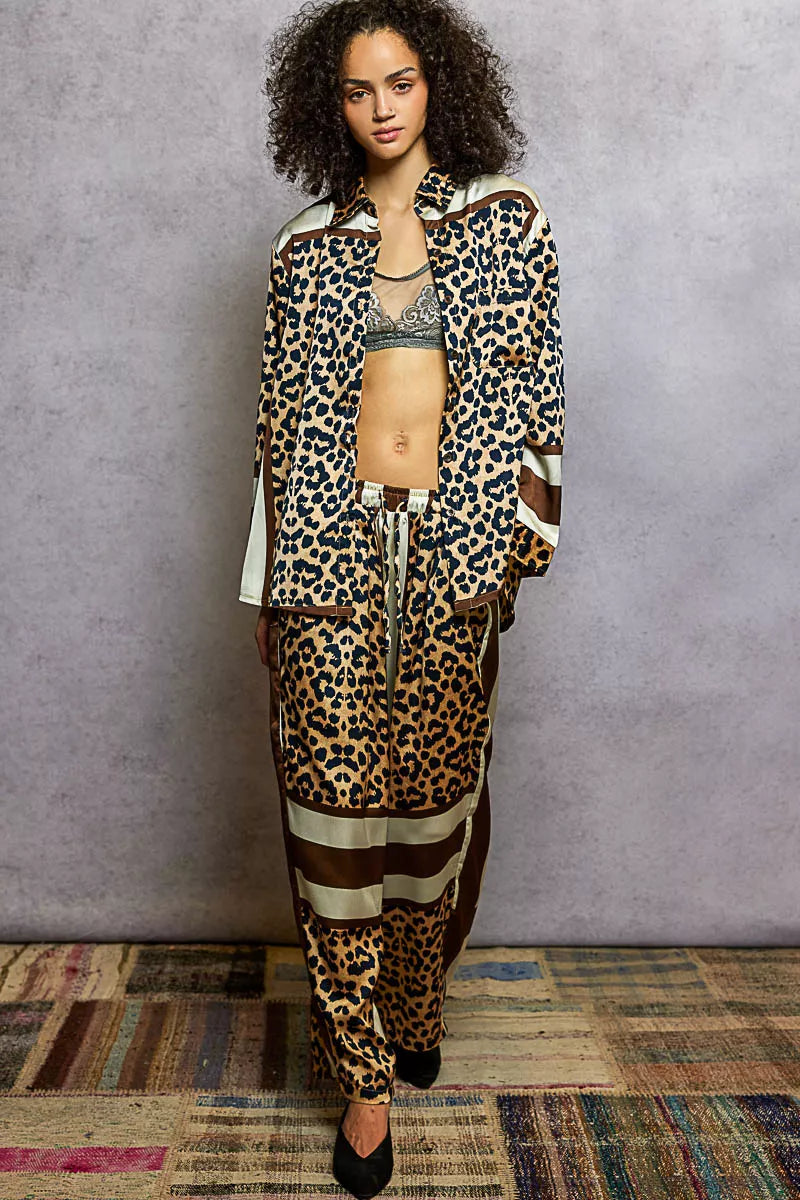 POL Leopard Printed Woven Wide Leg Drawstring Pants OutfitFlow