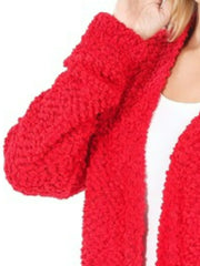 Zenana Long Sleeve Popcorn Sweater Cardigan with Pockets Trendsi