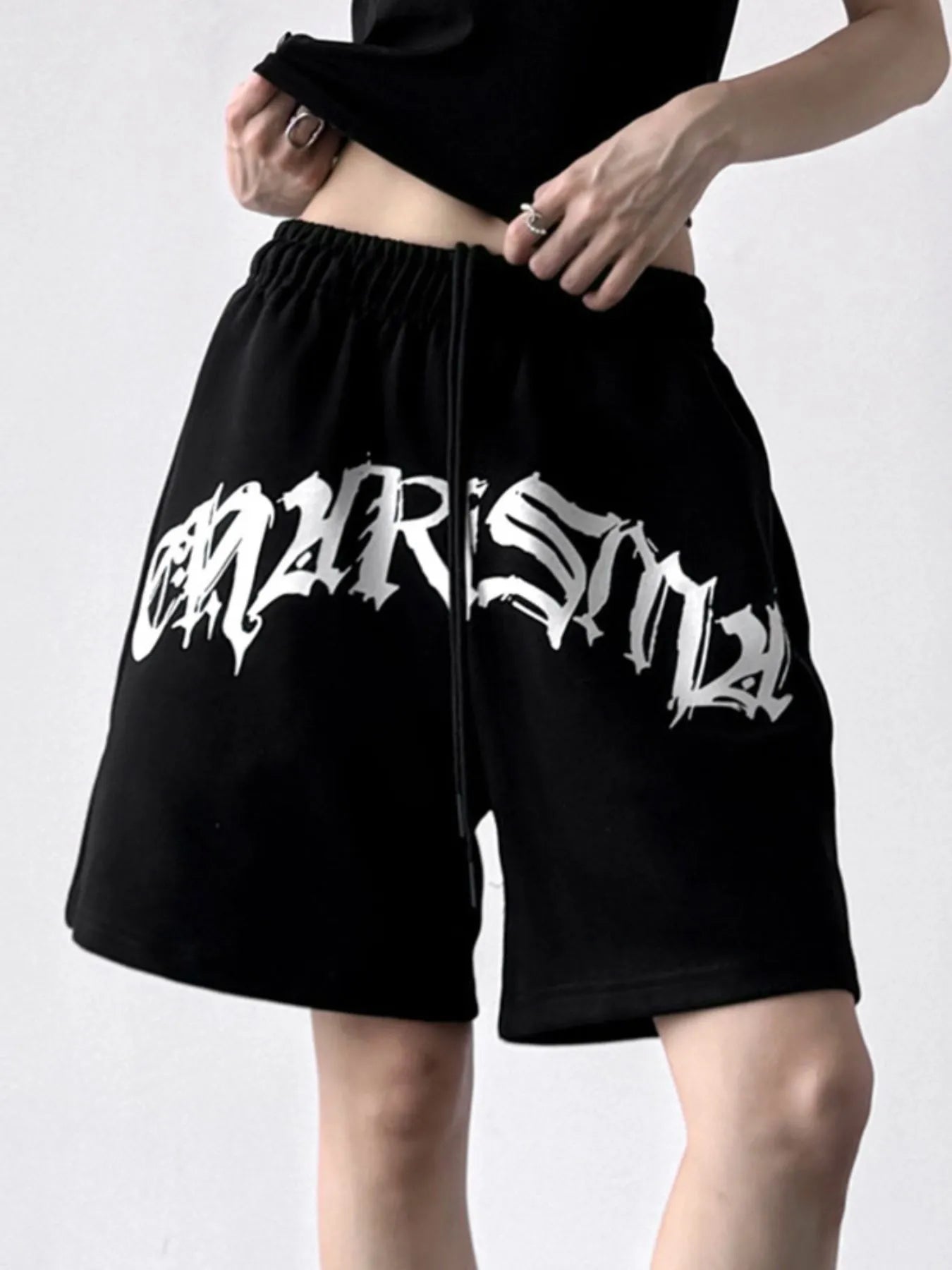 Oversized Drawstring Letter Shorts OutfitFlow