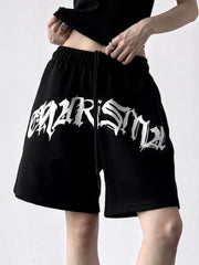 Oversized Drawstring Letter Shorts OutfitFlow