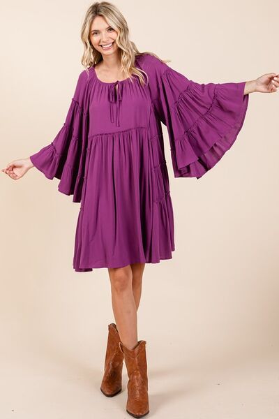 Mittoshop Frill Tie Neck Bell Sleeve Dress OutfitFlow