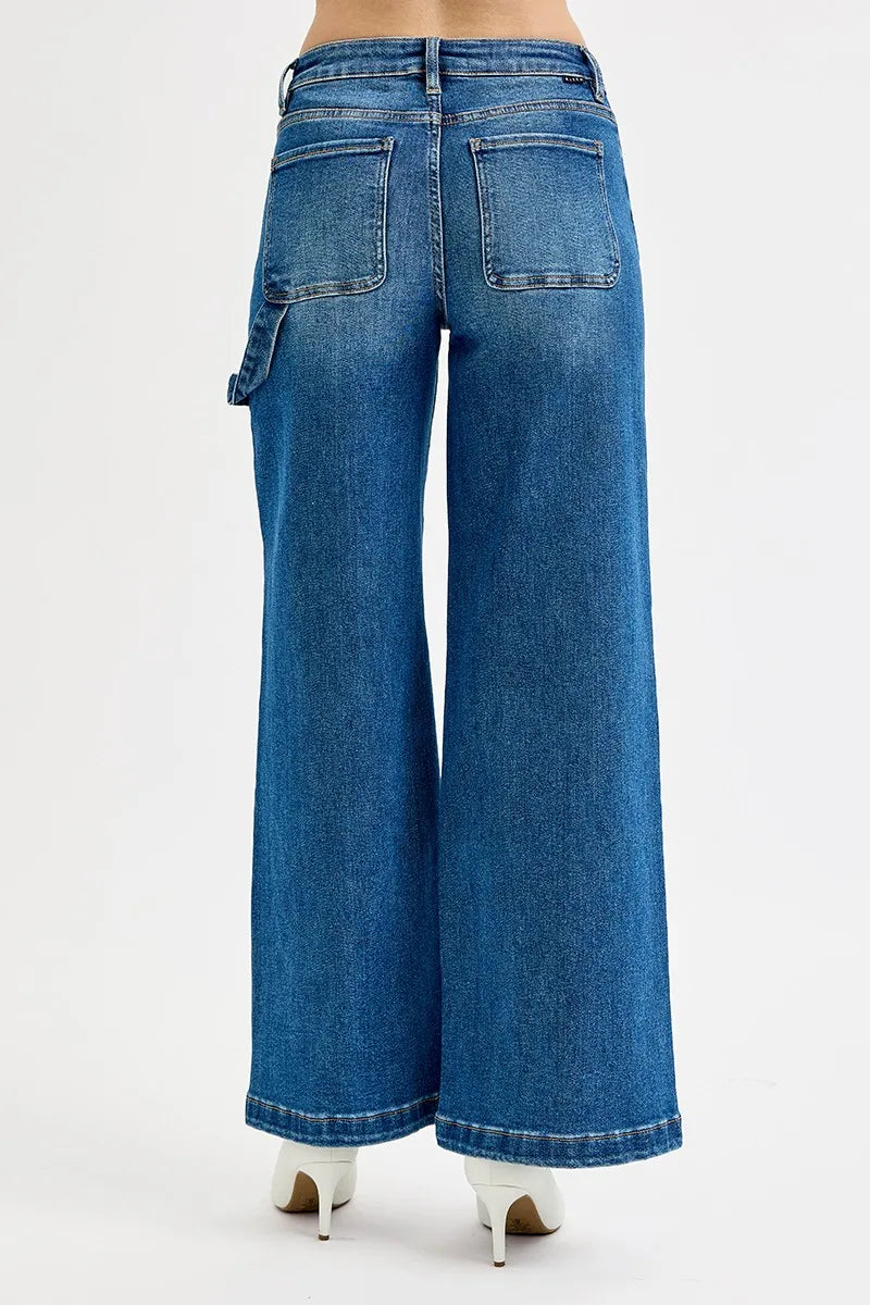 RISEN Full Size High Rise Wide Leg Patch Detailed Jeans Plus Size OutfitFlow