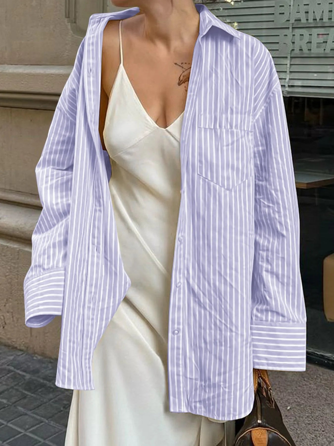 Oversized Striped Button-Down Shirt OutfitFlow