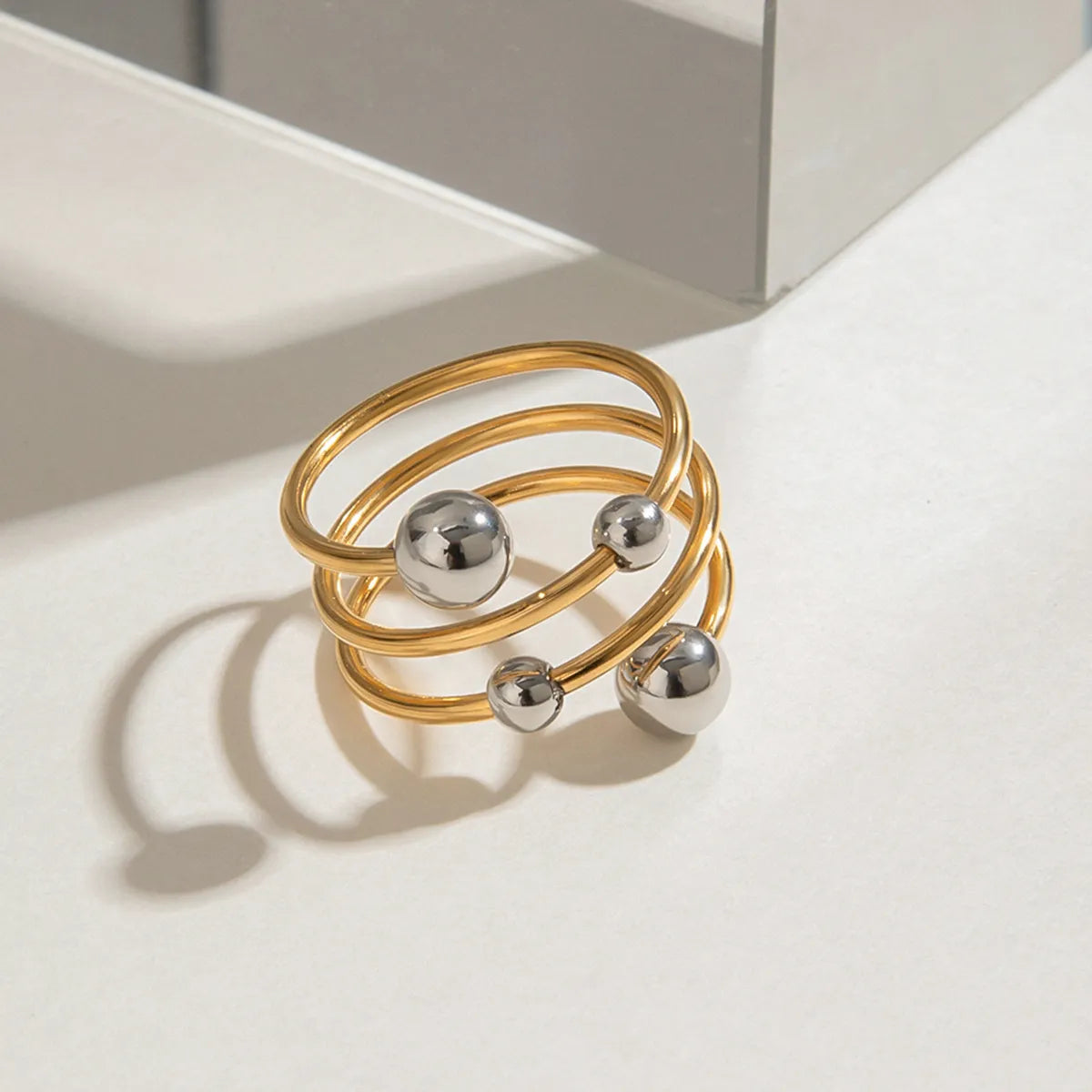 Two-Tone Stainless Steel Multi-Layer Spiral Ring OutfitFlow