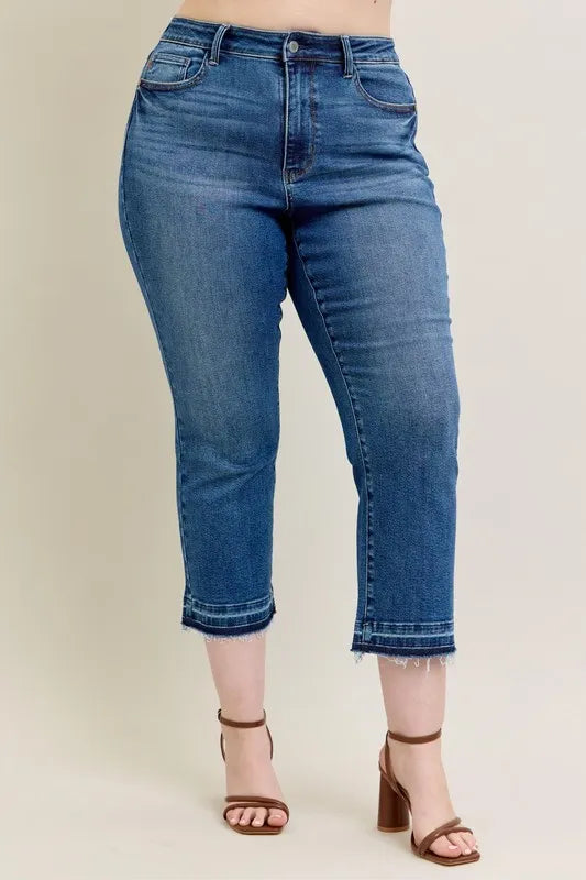 Judy Blue Full Size Hw Vintage Wash Release Hem Kick Flare Jeans Plus Size OutfitFlow
