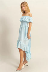 HYFVE High-Low Eyelet Ruffled Off-Shoulder Dress OutfitFlow