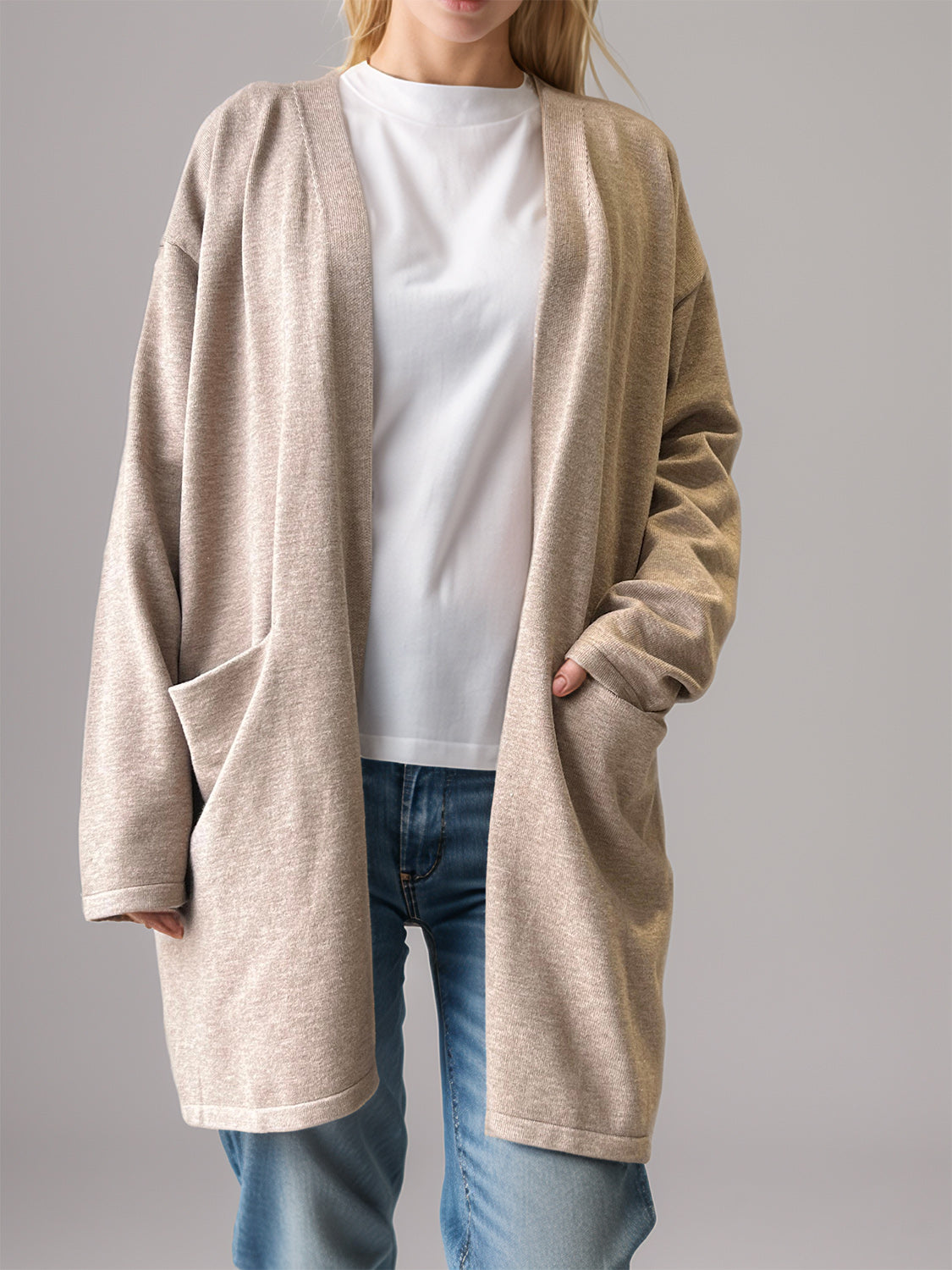 Outfit Flow - Open Front Long Sleeve Cardigan with Pockets