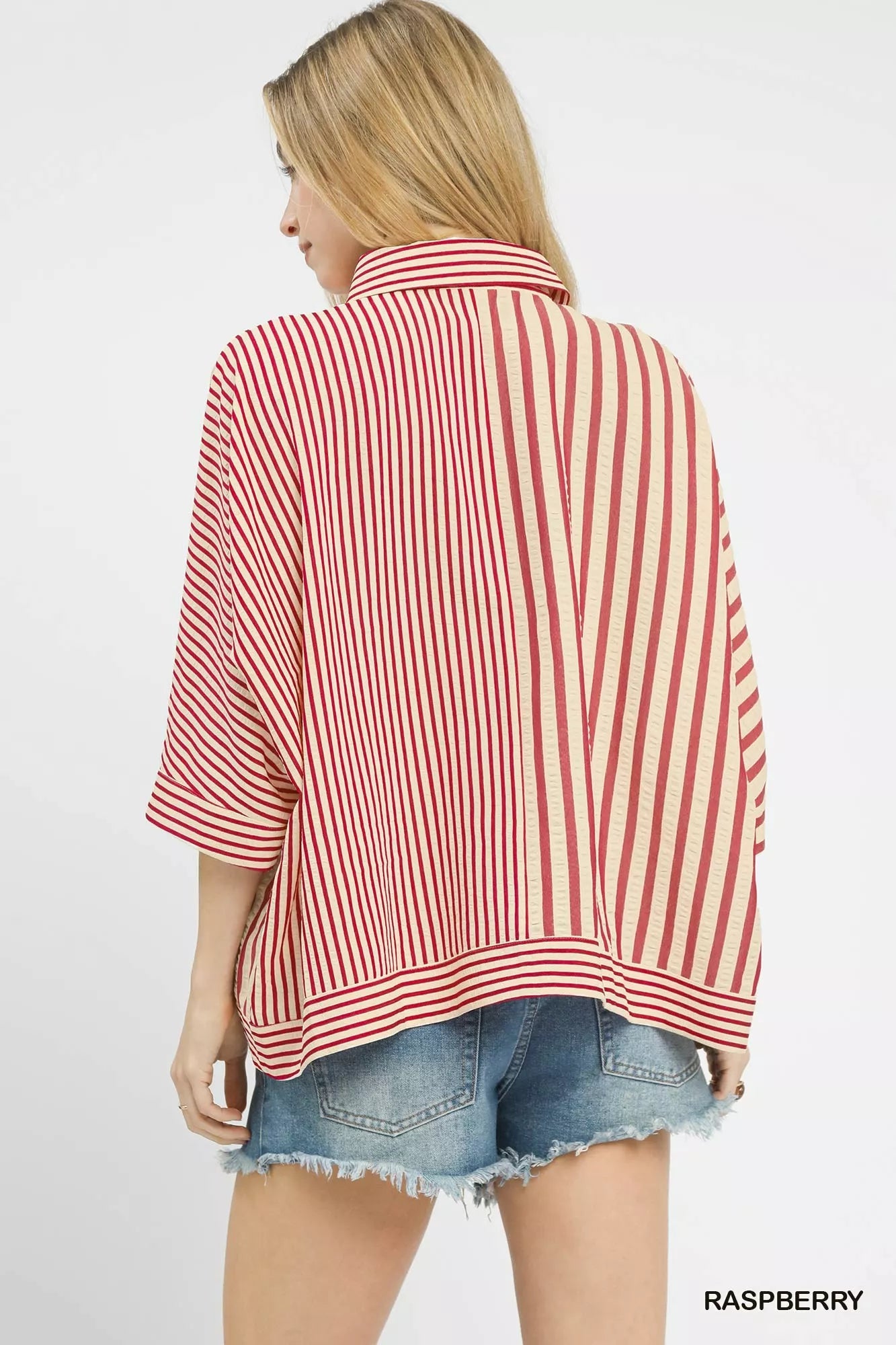Umgee Mixed Stripe Oversized Button Down Top OutfitFlow