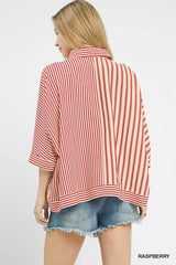 Umgee Mixed Stripe Oversized Button Down Top OutfitFlow