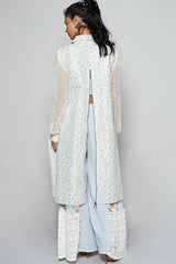 POL Printed Lace Longline Shacket with Back Open Zipper OutfitFlow