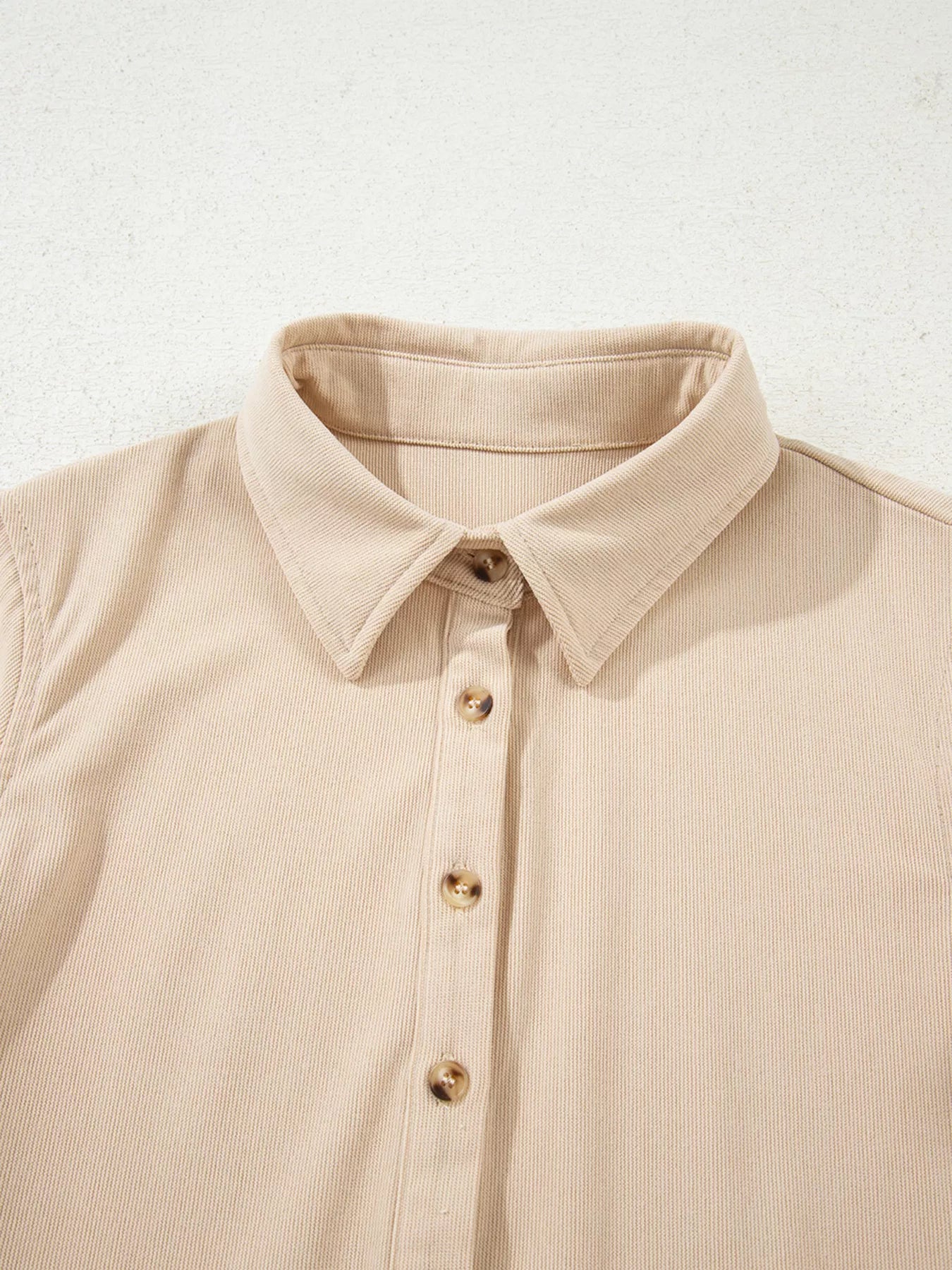 Corduroy Half Button Collared Long Sleeve Mini Dress OutfitFlow