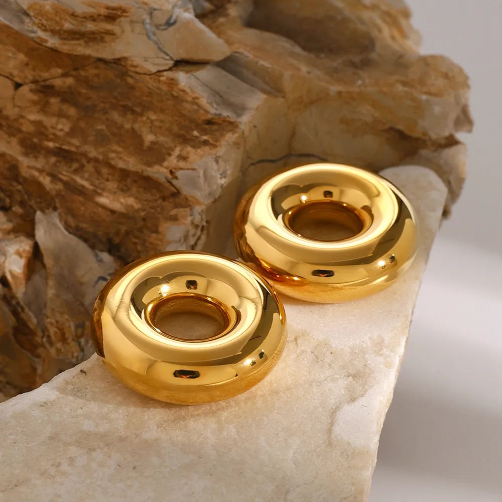 Stainless Steel Cutout Round Shape Earrings OutfitFlow