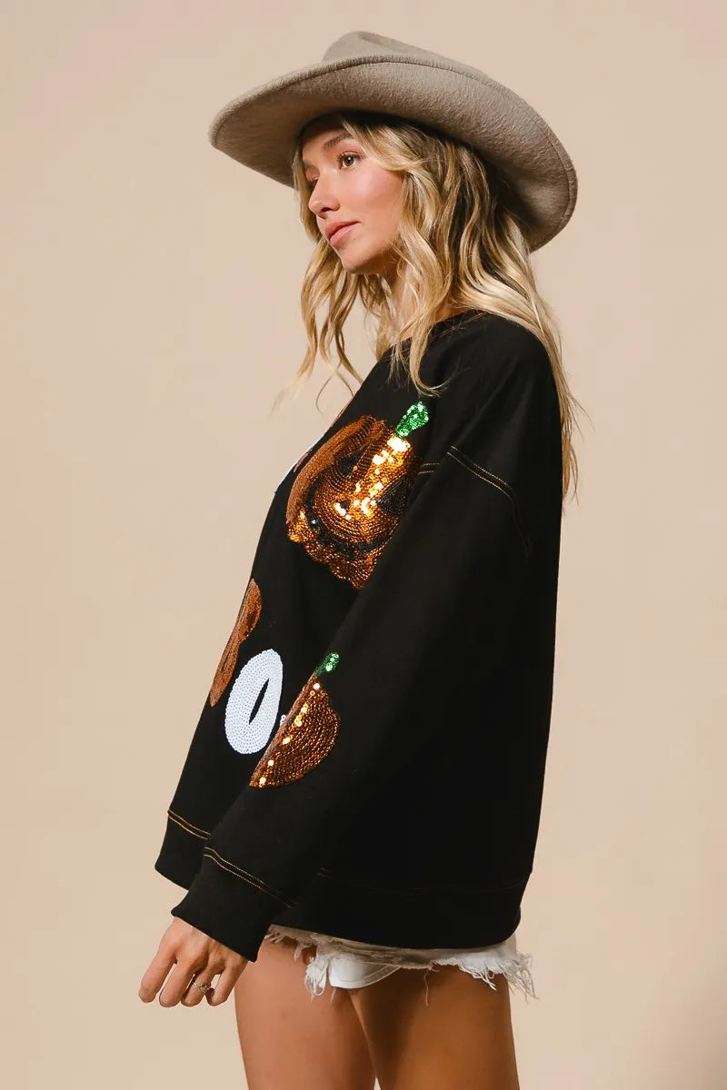 BiBi Halloween Theme Sequin Embroideries Sweatshirt Trendsi