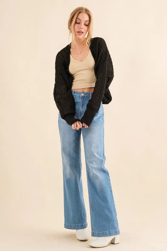 And The Why Fishnet Knitting Bolero Cardigan OutfitFlow