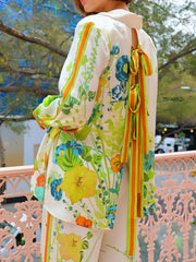 Printed Tie Back Shirt and Pants Set OutfitFlow