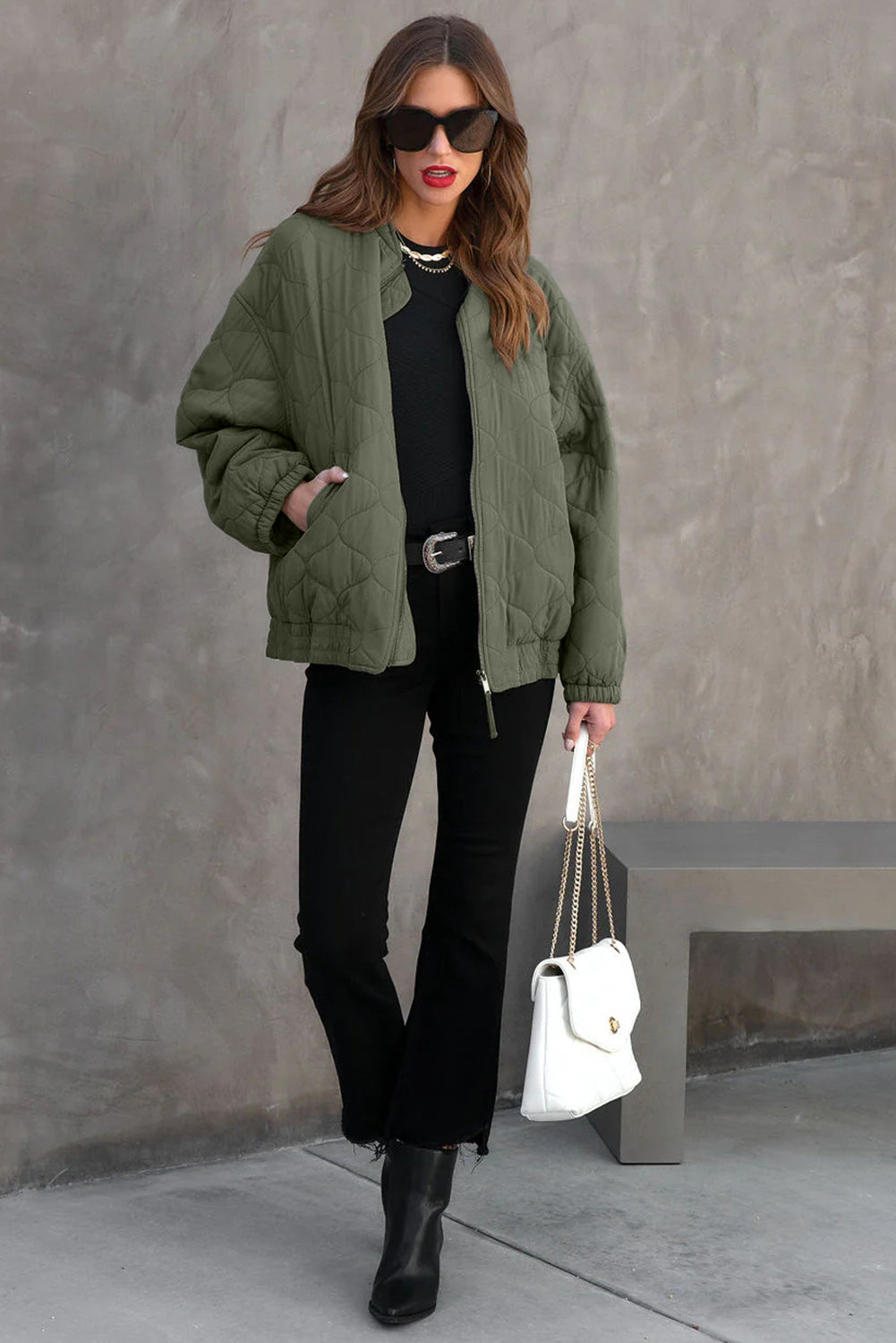 Outfit Flow - Zip Up Drop Shoulder Long Sleeve Puffer Jacket