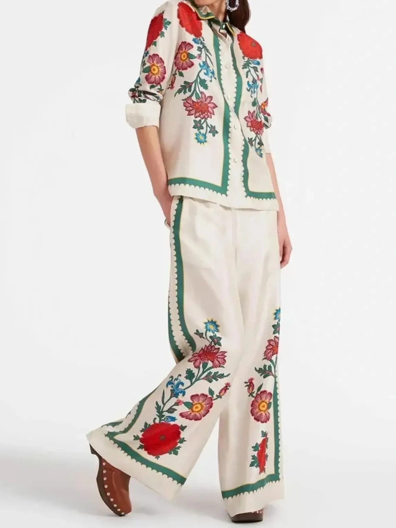 Floral Button Up Shirt and Pants Set OutfitFlow