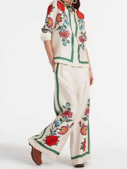 Floral Button Up Shirt and Pants Set OutfitFlow