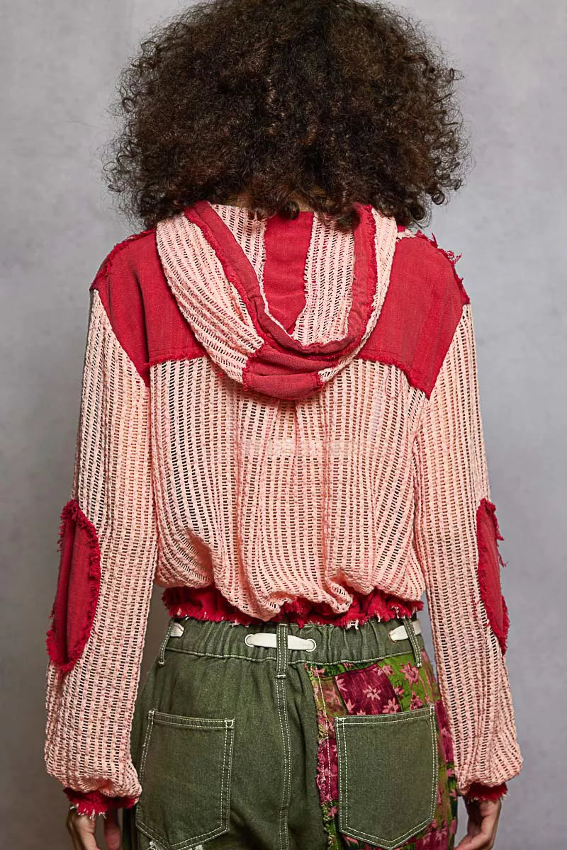 POL Texture Woven Button Down Hooded Shirt with Drawstring Hem OutfitFlow