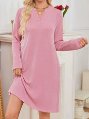 Casual Ribbed Knit Long Sleeve Dress Trendsi