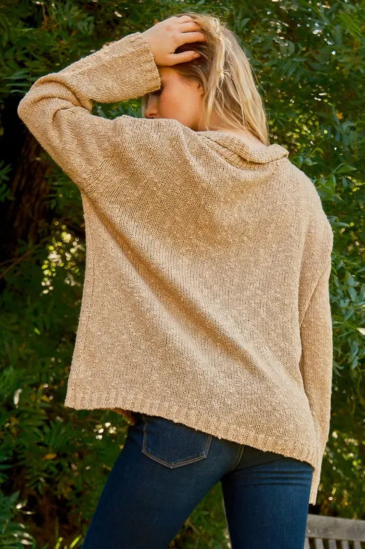 And The Why Textured Basic Collar Neck Sweater Pullover OutfitFlow