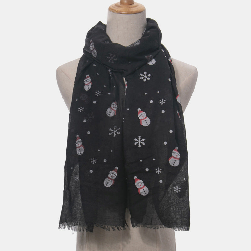 Fringe Snowman Polyester Scarf Black One Size OutfitFlow