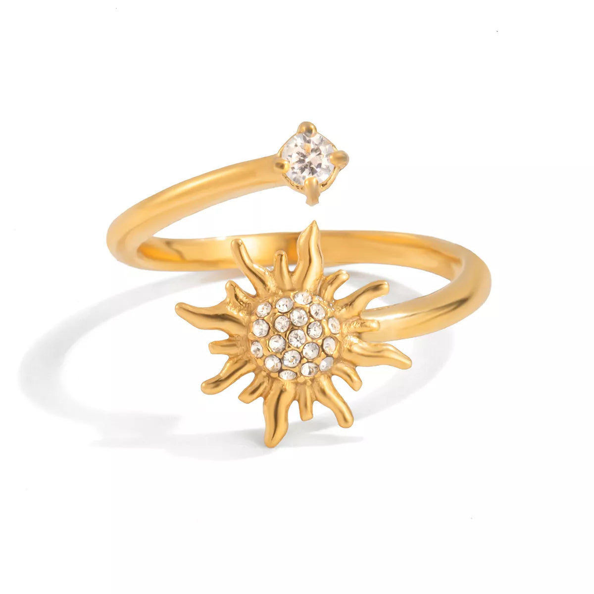 18K Gold-Plated Zircon Sun Bypass Ring OutfitFlow