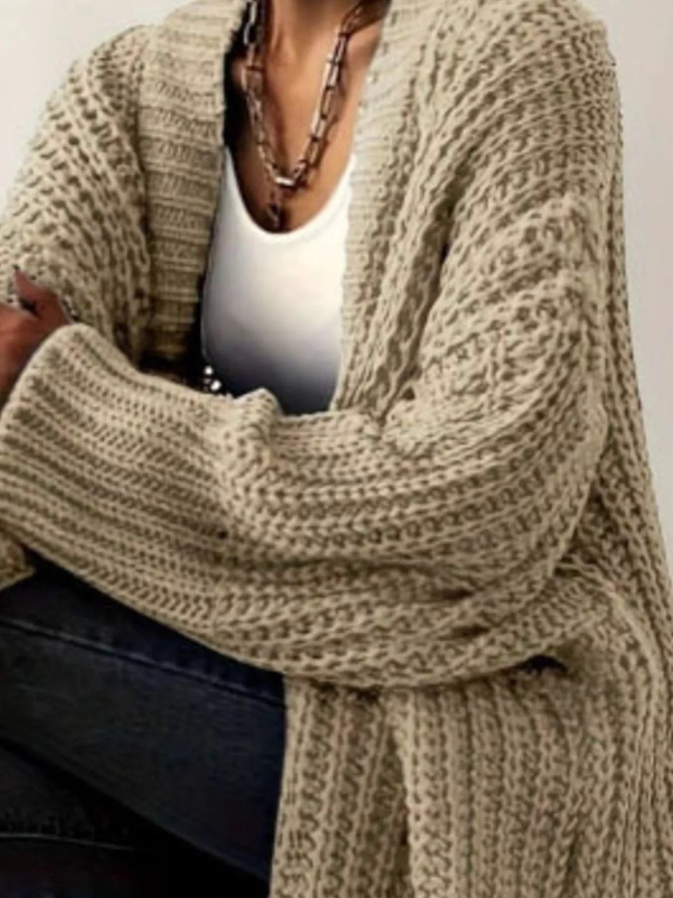 Chunky Knit Open Front Cardigan OutfitFlow