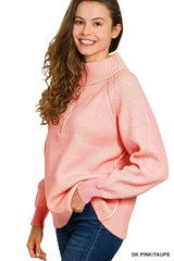 Zenana Ribbed Two Tone Half Zip Sweater OutfitFlow