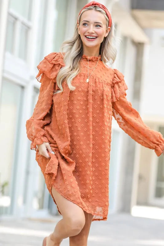 And The Why Lovely Ruffle Shoulder with Textured Woven Dress OutfitFlow