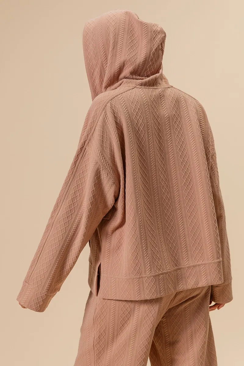 BiBi Textured Knit Buttoned Hoodie Top OutfitFlow