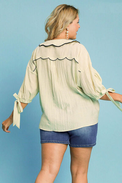 Umgee Full Size Embroidered Detail Button Down Shirt Plus Size OutfitFlow