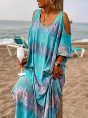 Plus Size Tie-Dye Cold Shoulder Maxi Dress OutfitFlow