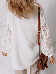 Lace Sleeve Button Down Shirt OutfitFlow