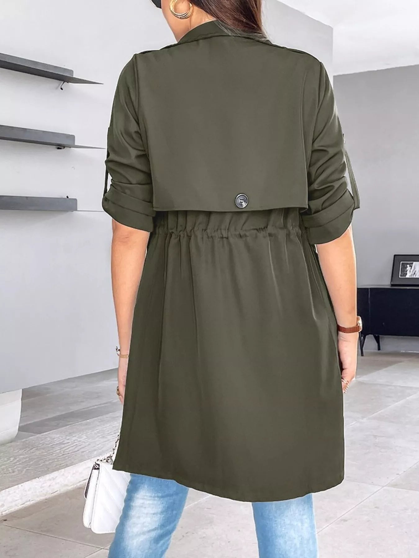 Drape Collar Lightweight Trench Coat OutfitFlow