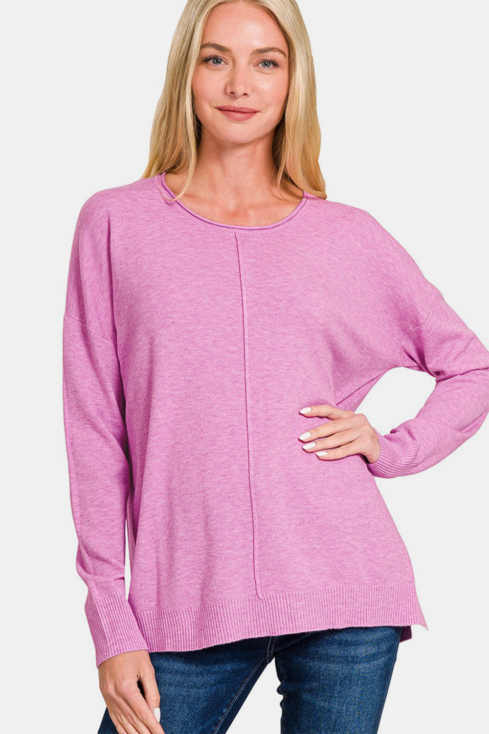 Outfit Flow - Zenana Front Seam Round Neck Sweater