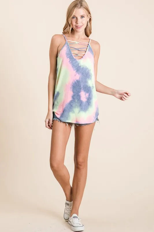 BiBi Tie Dye Terry Camisole with Caged Neck OutfitFlow