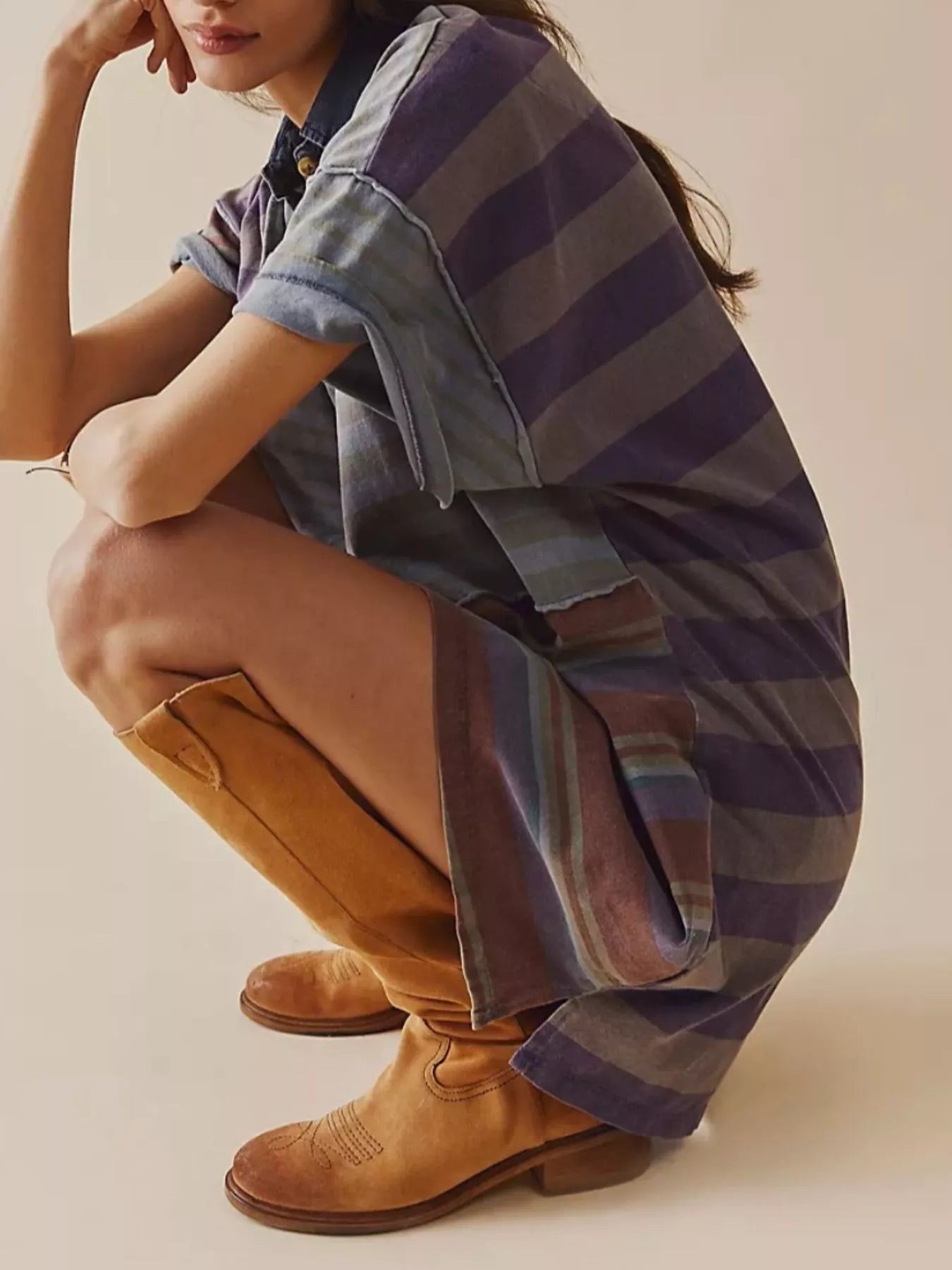 Striped Oversized Half Button Shirt Dress OutfitFlow