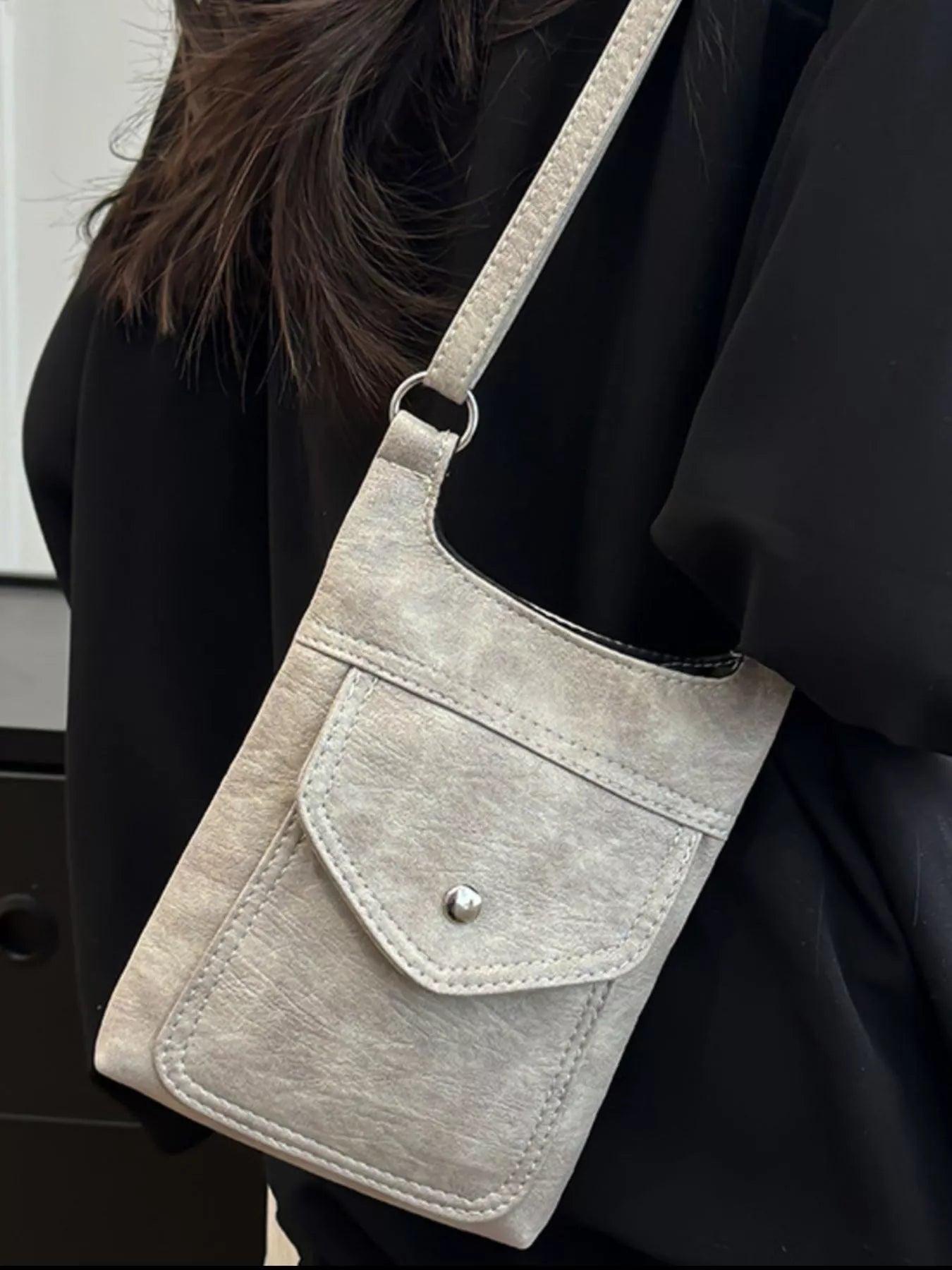 Adjustable Strap Leather Crossbody Bag OutfitFlow