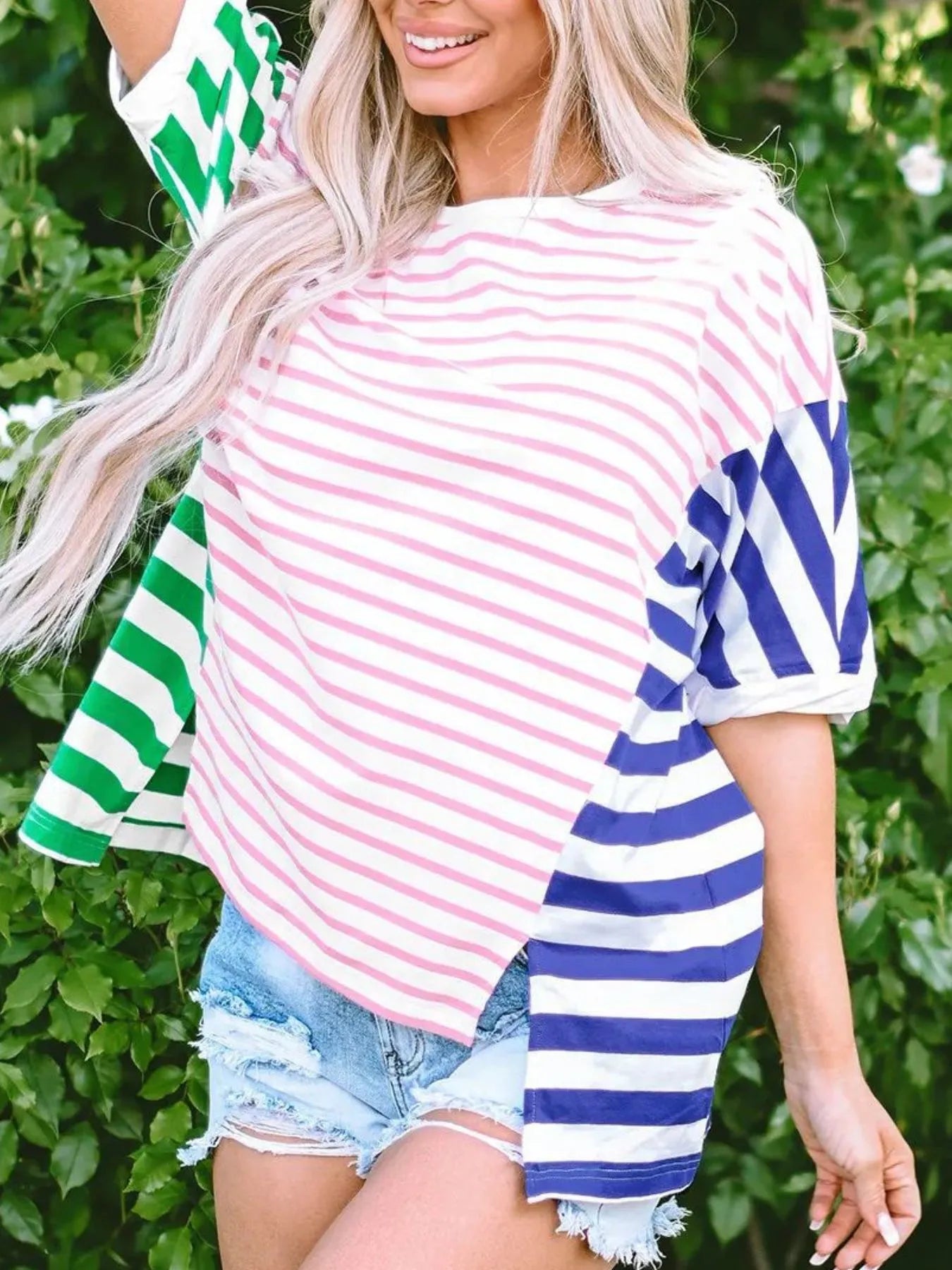 Colorful Striped Oversized T-Shirt OutfitFlow