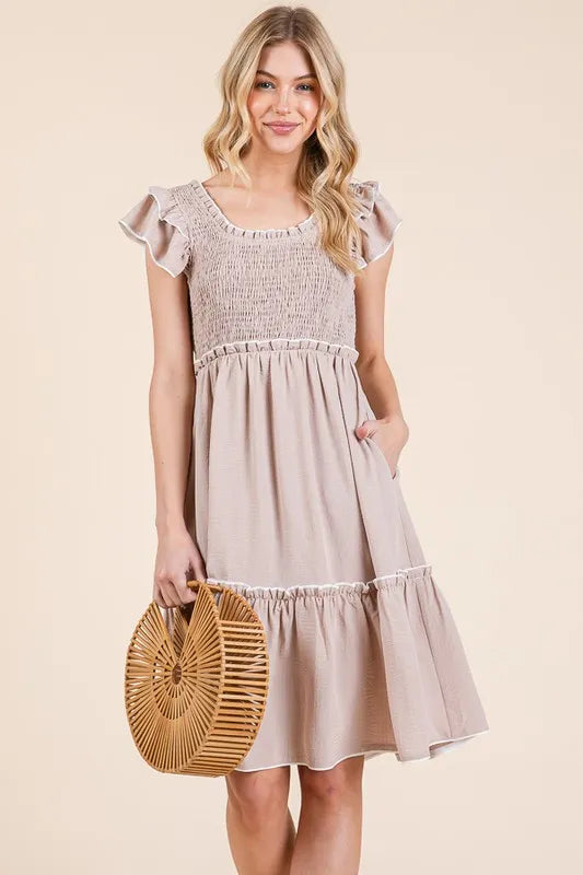 Lime 'N' Chili Ruffle Trim Smocked Dress with Contrast OutfitFlow