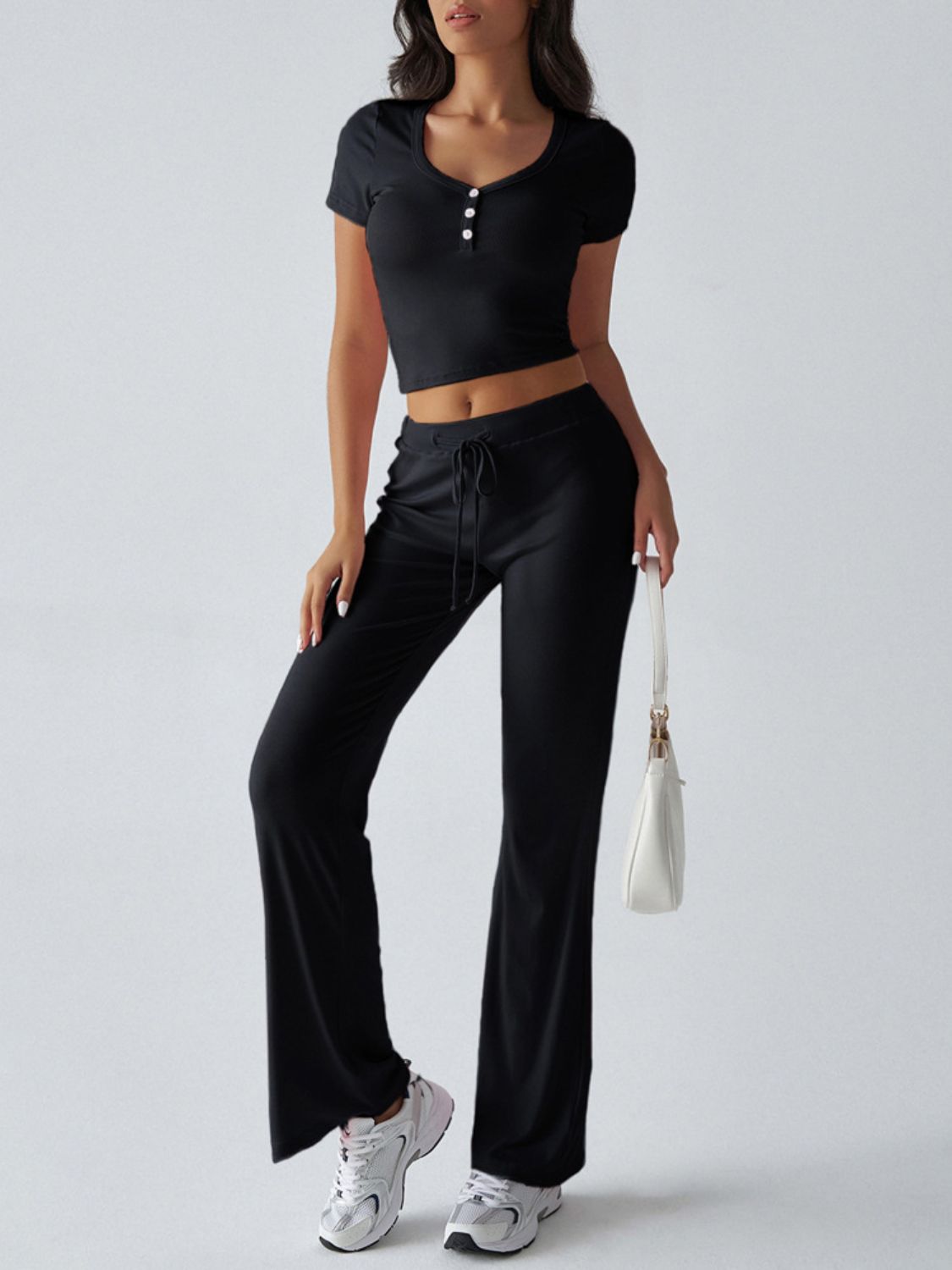 Devine Short Sleeve Top and Drawstring Pants Set