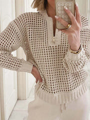Half-Zip Detail Long Sleeve Sweater OutfitFlow