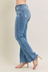 Judy Blue Full Size Mid Rise Wash Destroy Hem Bootcut Jeans Plus Size OutfitFlow