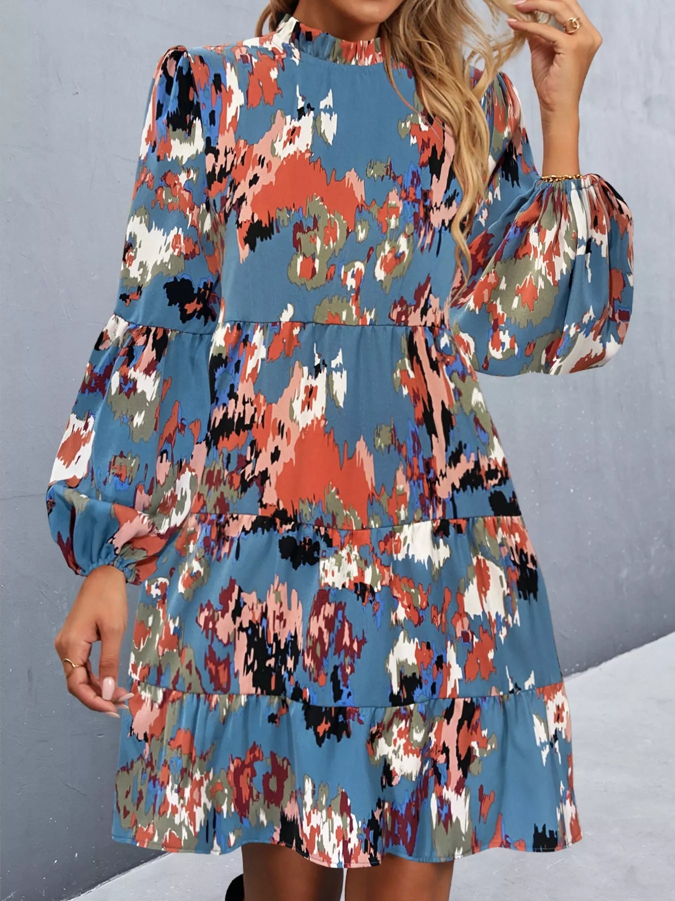 Printed Balloon Sleeve Mini Dress OutfitFlow