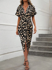 Short Sleeve Tie Waist Dress OutfitFlow