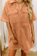 Johnny Collar Half Sleeve Dress Ochre OutfitFlow
